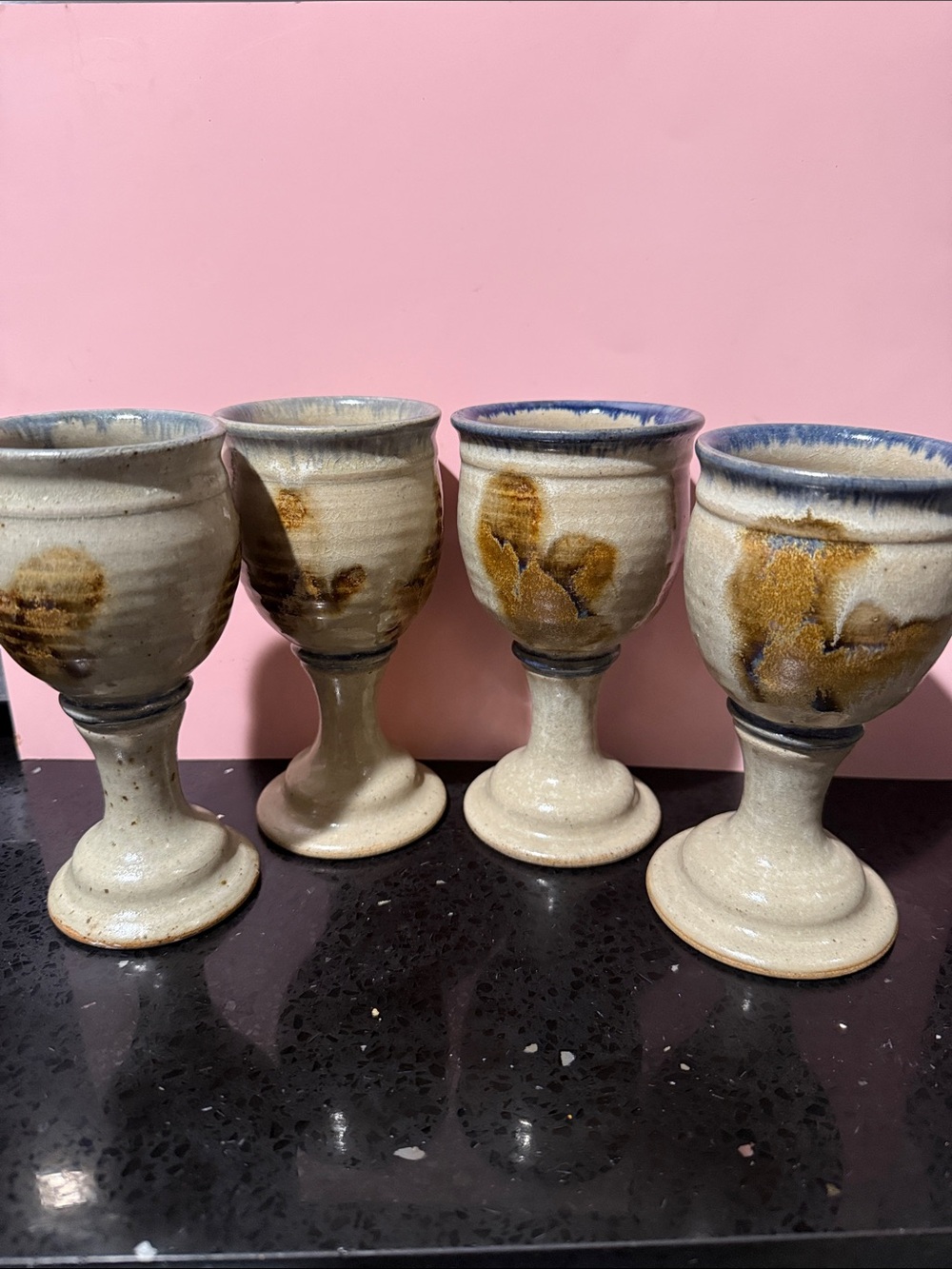 Handcrafted Stoneware Ceramic Goblets in Cream and Brown